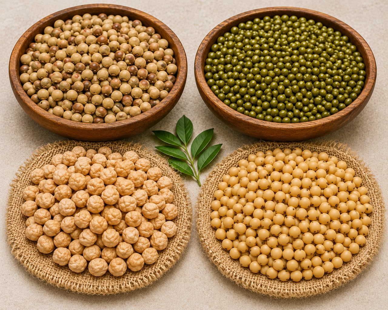 Pigeon Peas · Chickpeas · Mung Beans · Soya